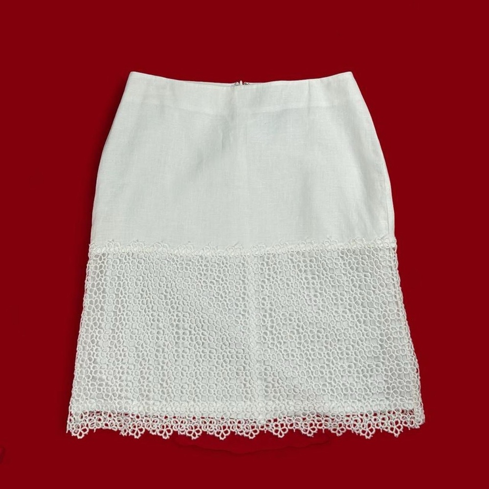 NWT Ann Taylor white linen floral crochet skirt